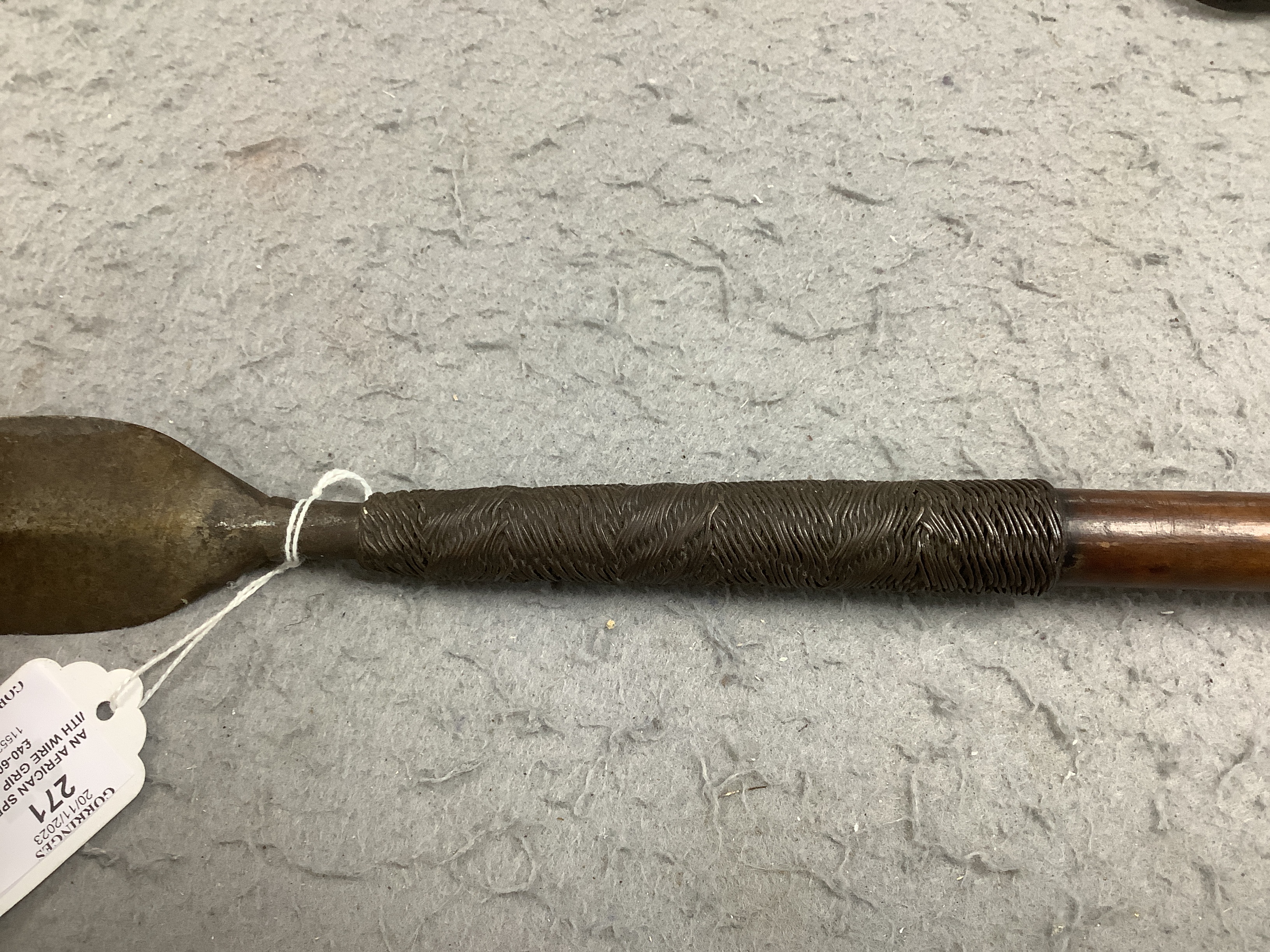 An African spear with wire grip, length 92.5cm